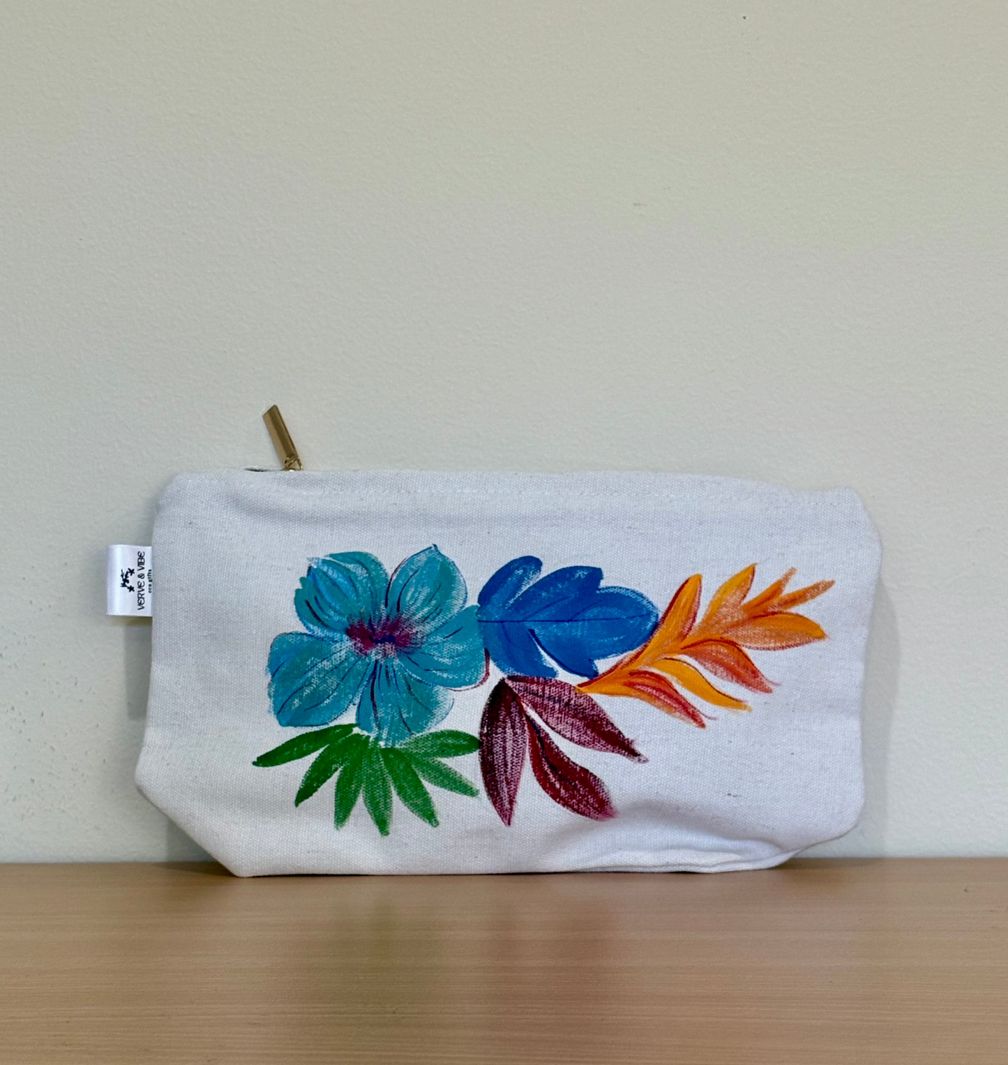 Happy Hibiscus - Hand Painted,Canvas Zippered Pouch