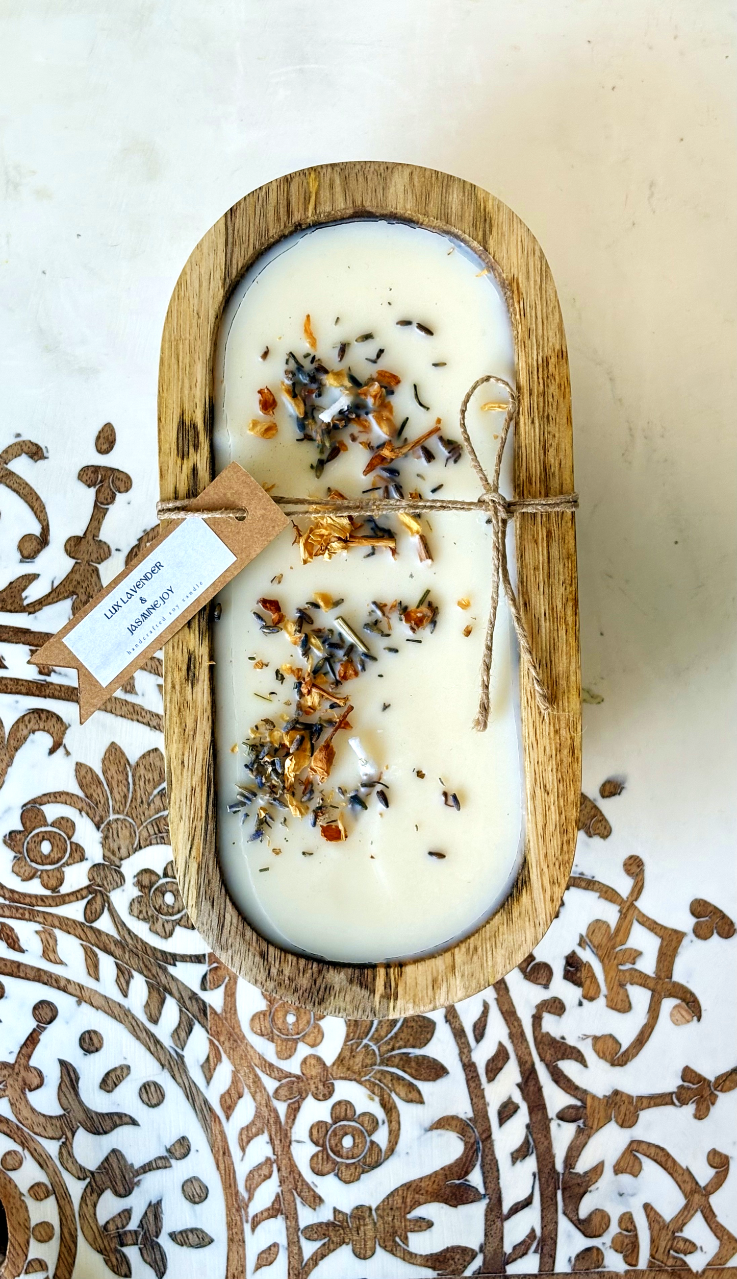 Luxe Wooden Dough Bowl, Soy Wax Candles - Infused with Essential Oils, 400g