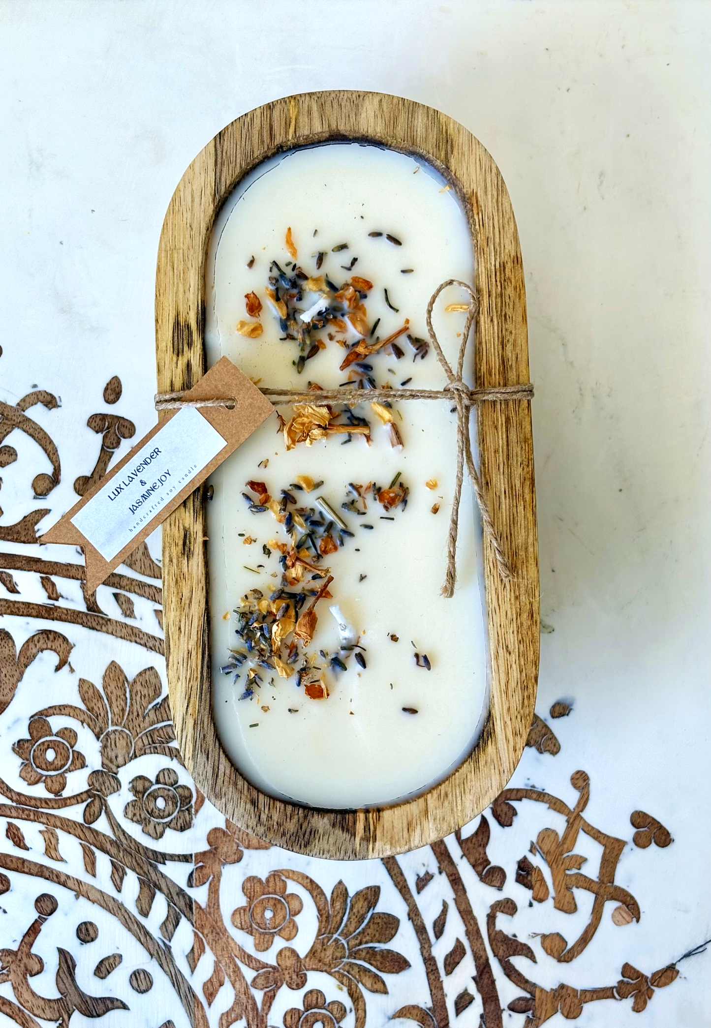 Luxe Wooden Dough Bowl, Soy Wax Candles - Infused with Essential Oils, 400g