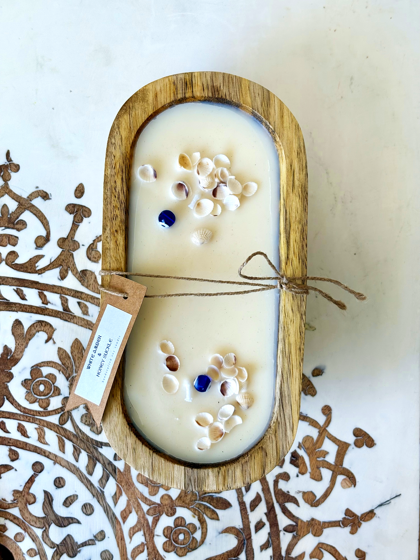 Luxe Wooden Dough Bowl, Soy Wax Candles - Infused with Essential Oils, 400g