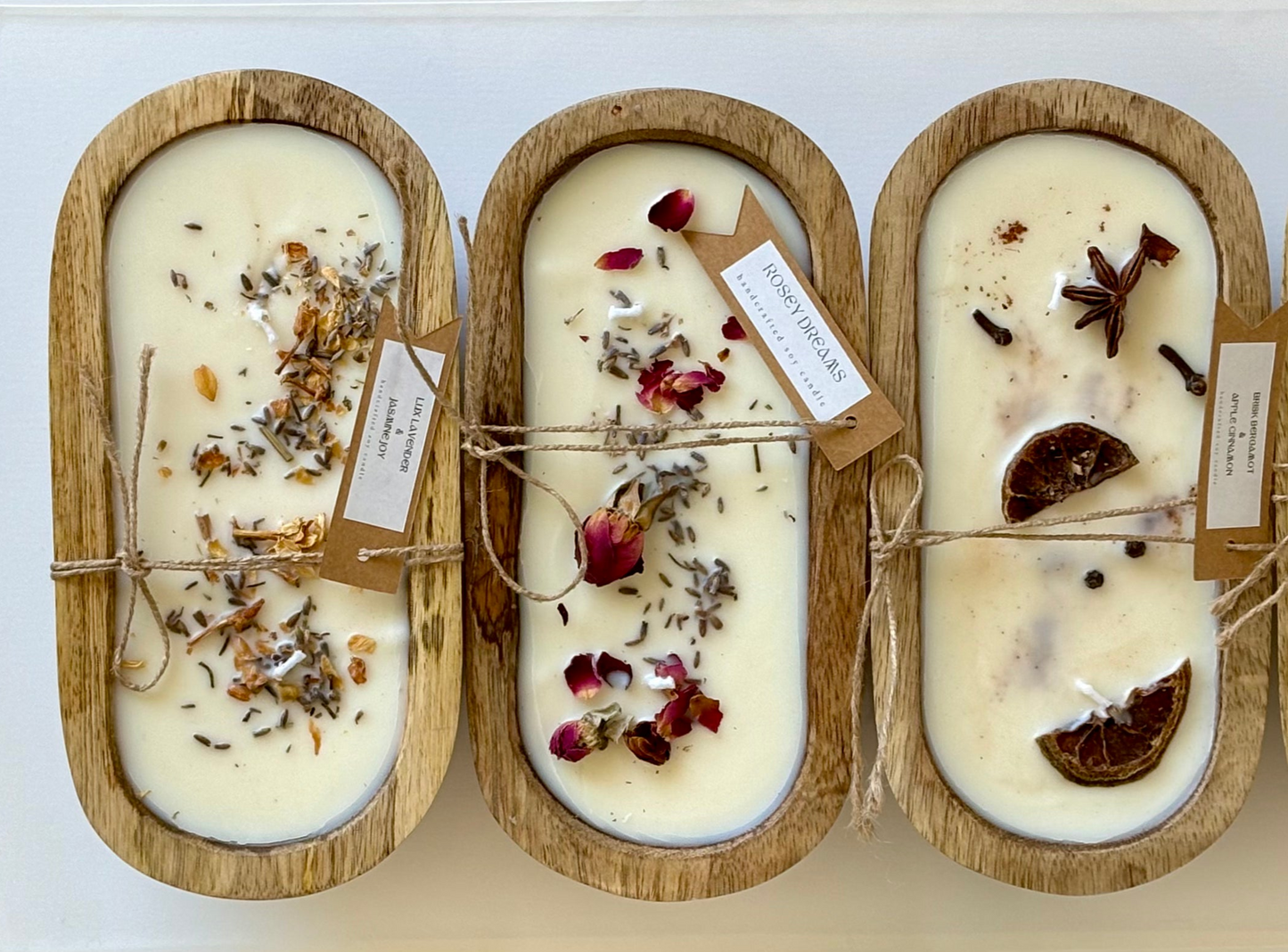Luxe Wooden Dough Bowl, Soy Wax Candles - Infused with Essential Oils, 400g