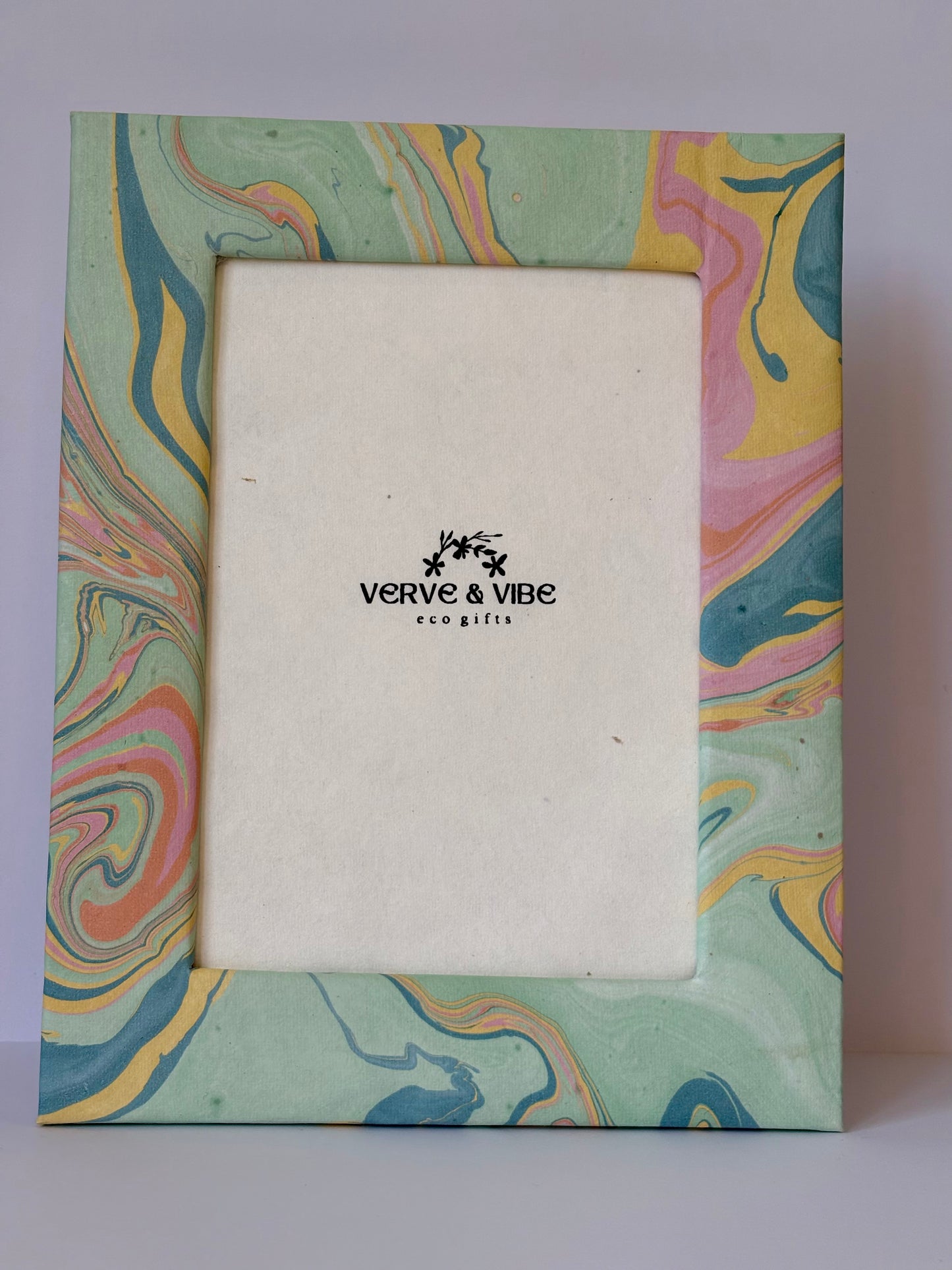 Seafoam Whispers- Marbled and Recycled Paper Board Photo Frame