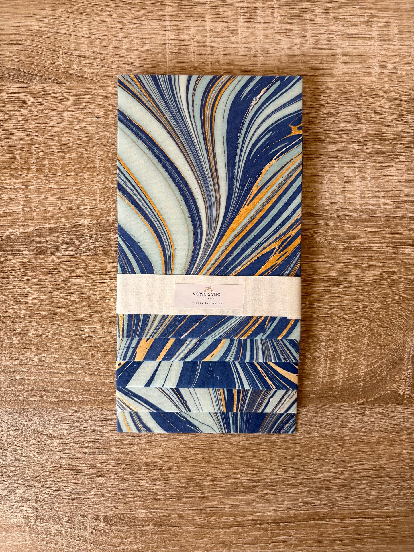 Indigo Flow - Letter Card & Marbled Paper Envelope, Set of 5
