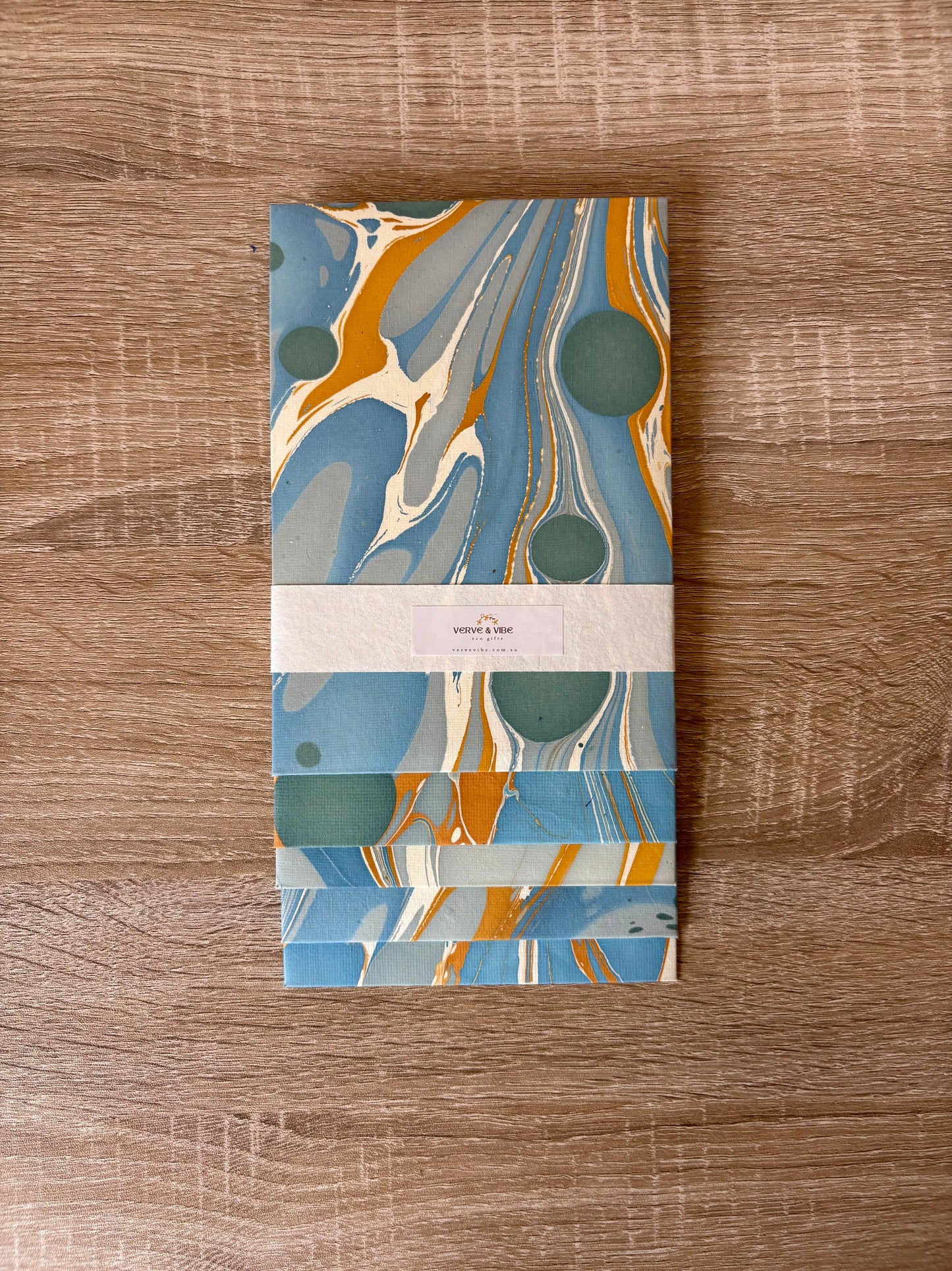 Blue Lagoon - Letter Card & Marbled Paper Envelope, Set of 5