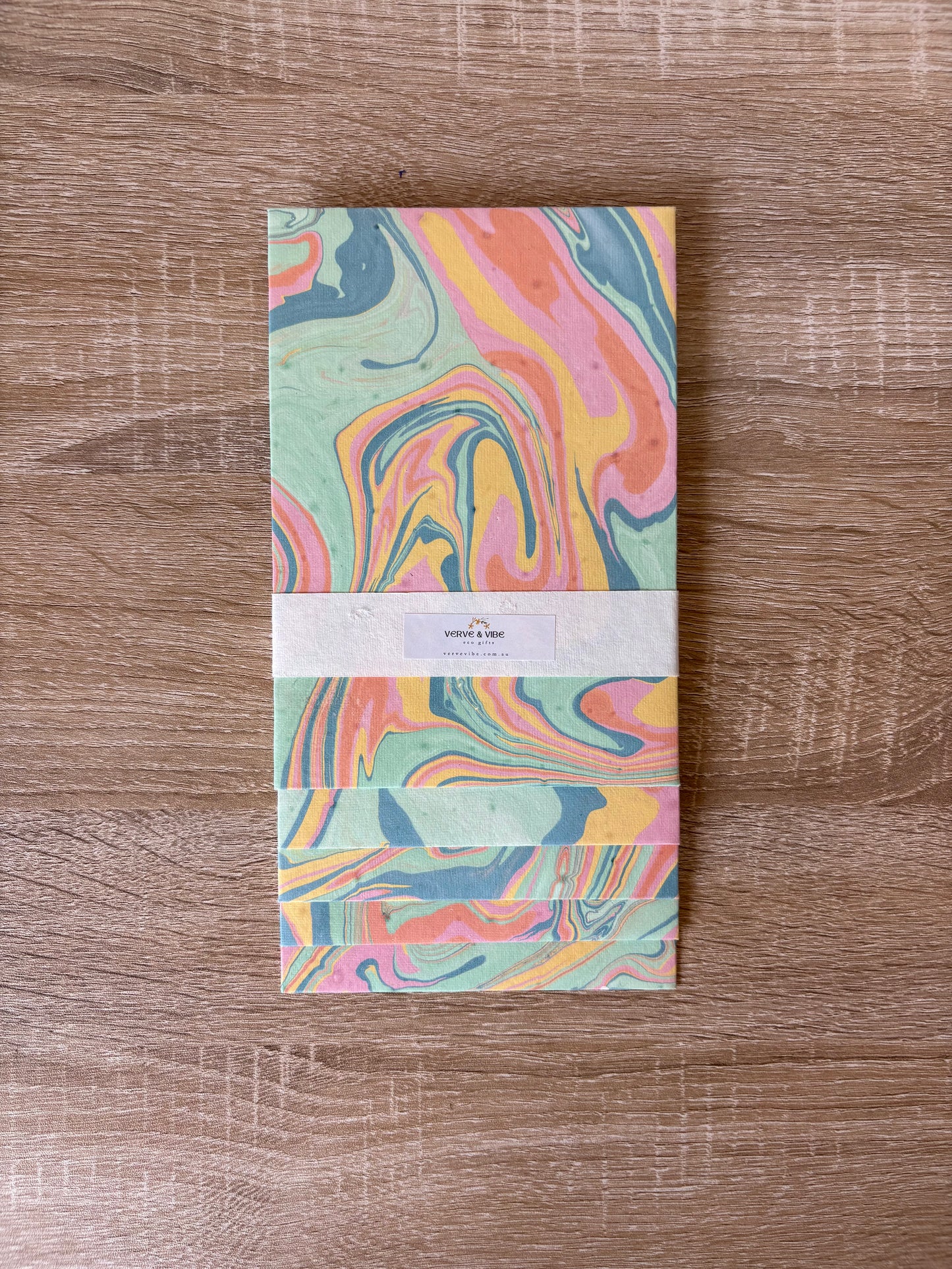 Seafoam Whispers - Letter Card & Marbled Paper Envelope, Set of 5