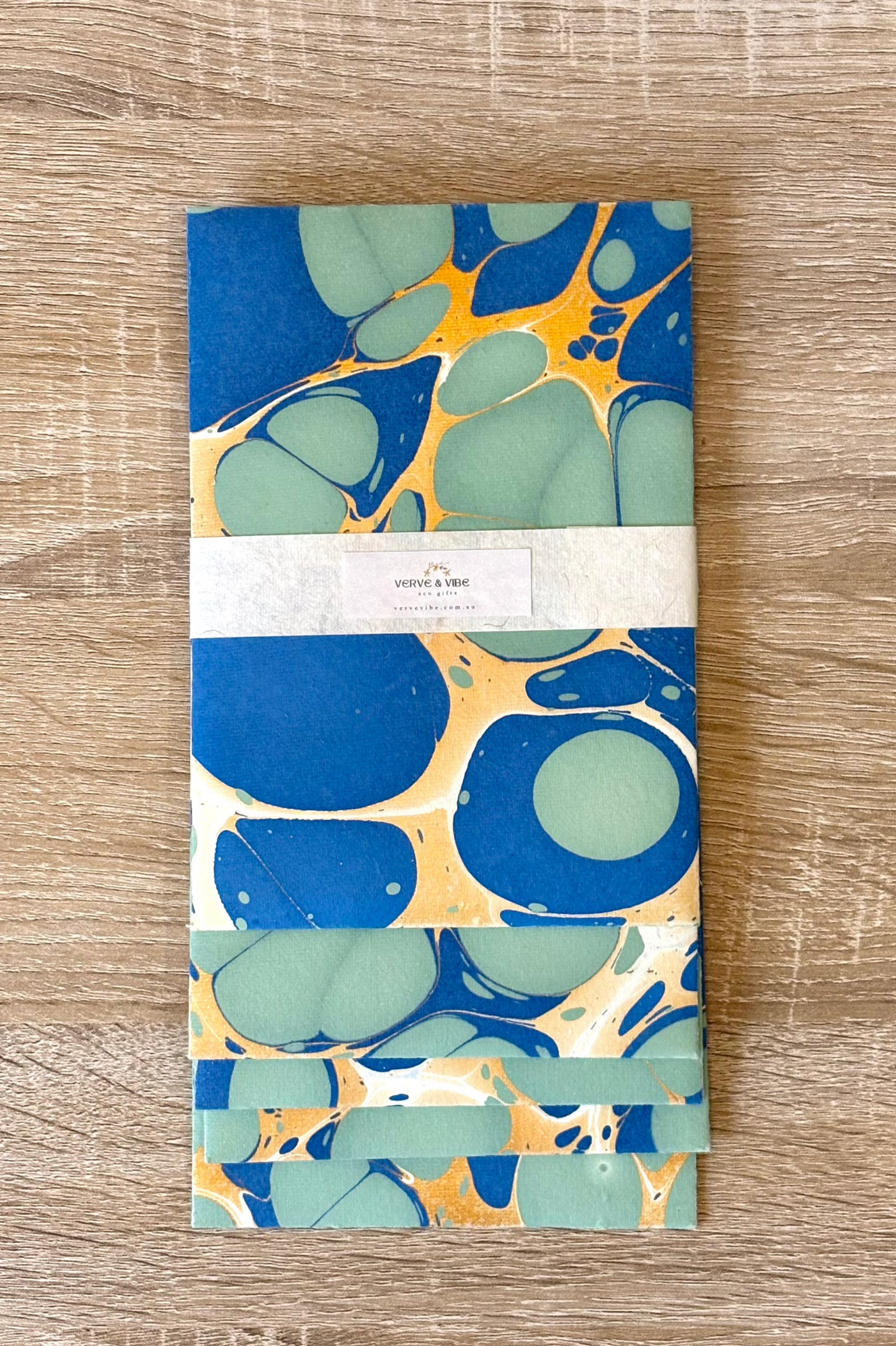 Mossy Pebbles - Letter Card & Marbled Paper Envelope, Set of 5