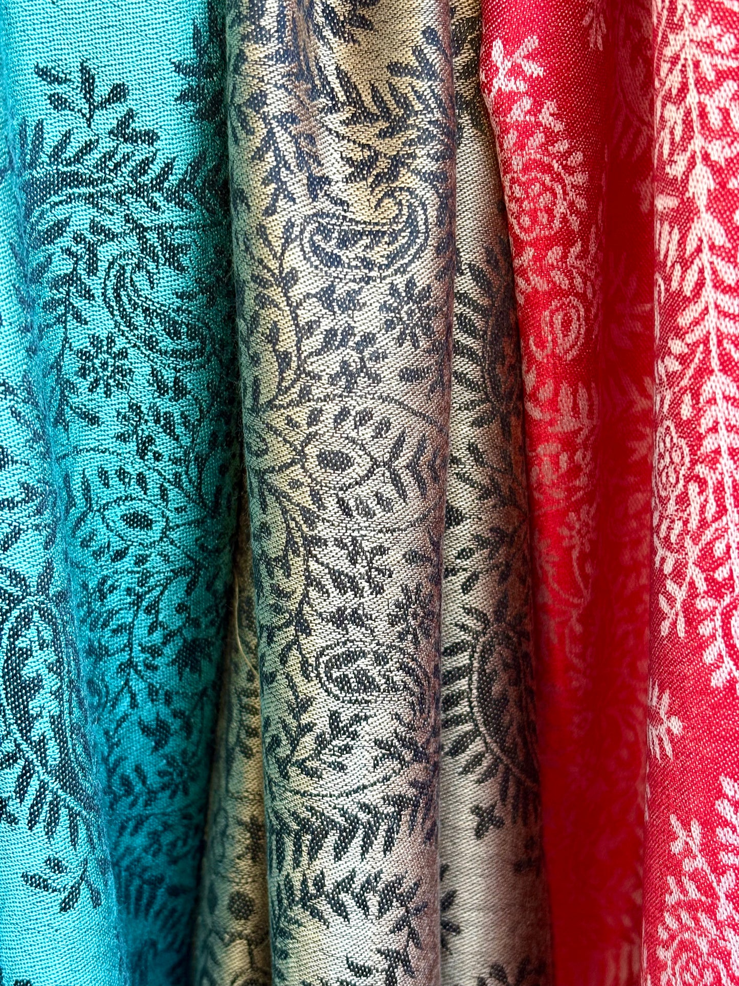 Beautiful Buta - Soft Wrap Shawl in Coral Red & White with Intricate Floral Motif in Jacquard Weave