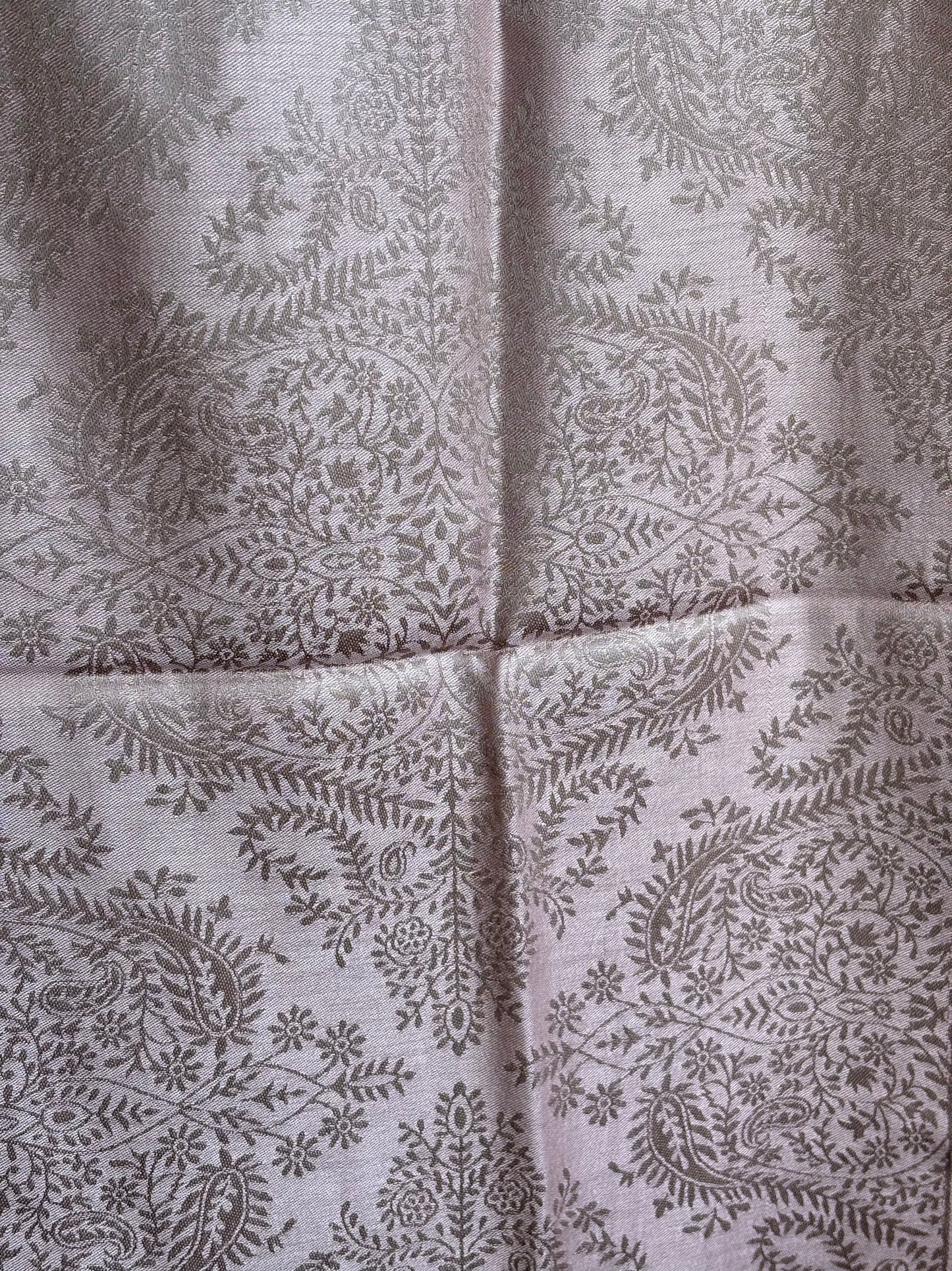 Beautiful Buta - Soft Wrap Shawl in Dusty Rose & Silver with Intricate Floral Motif in Jacquard Weave