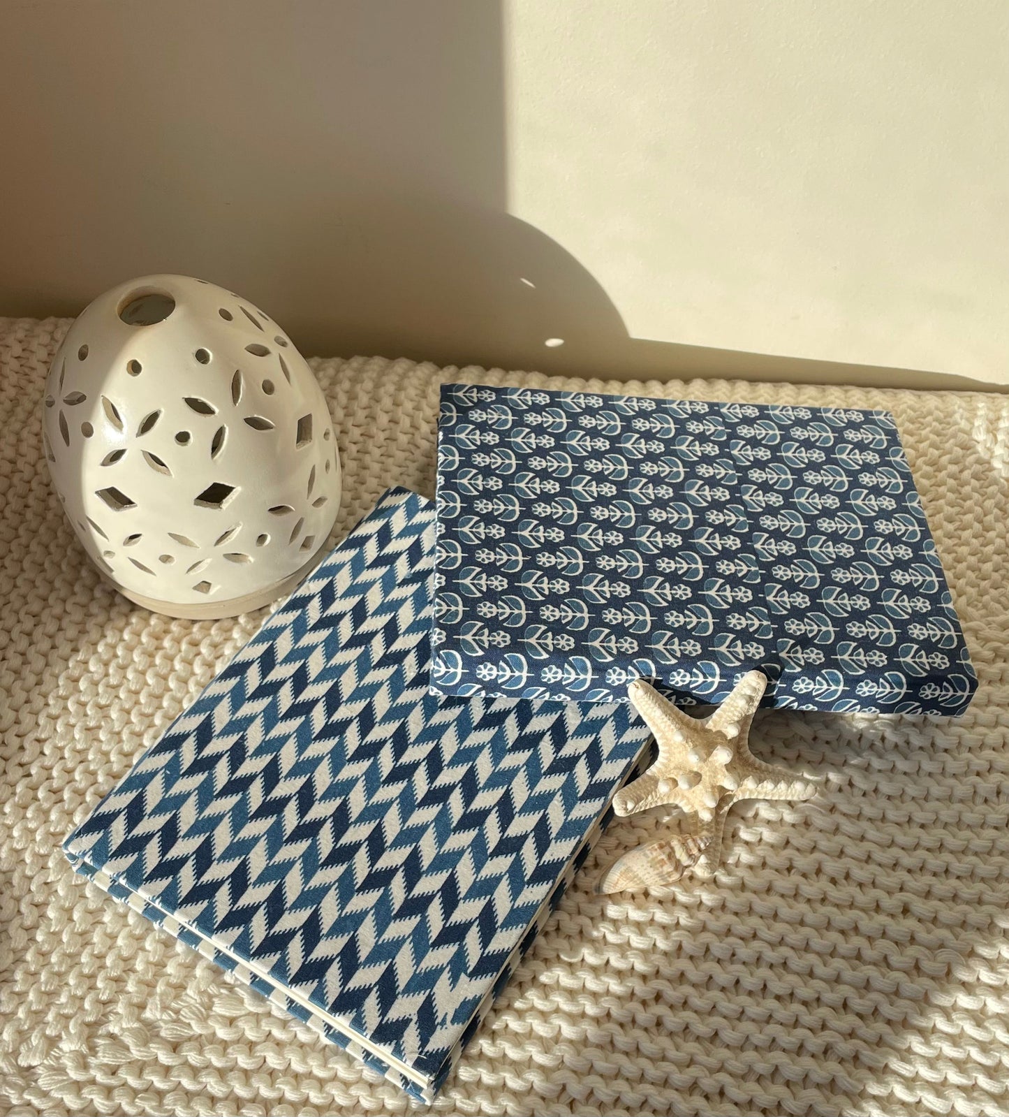 Chevro Indigo - Fabric Cover, Handmade Blank Journal