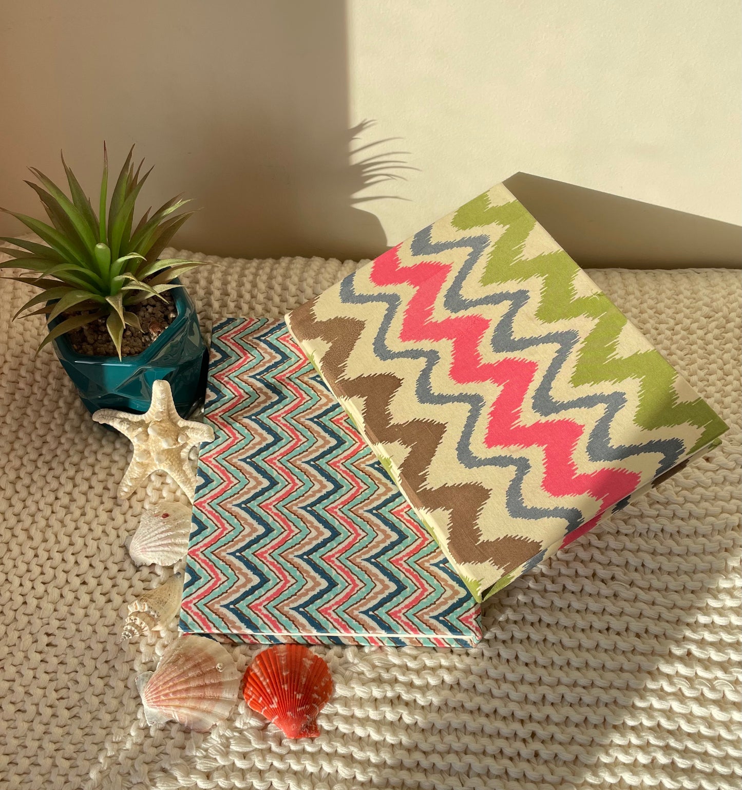 Wavy Lehria Multi - Fabric Cover, Handmade Ruled Notebook