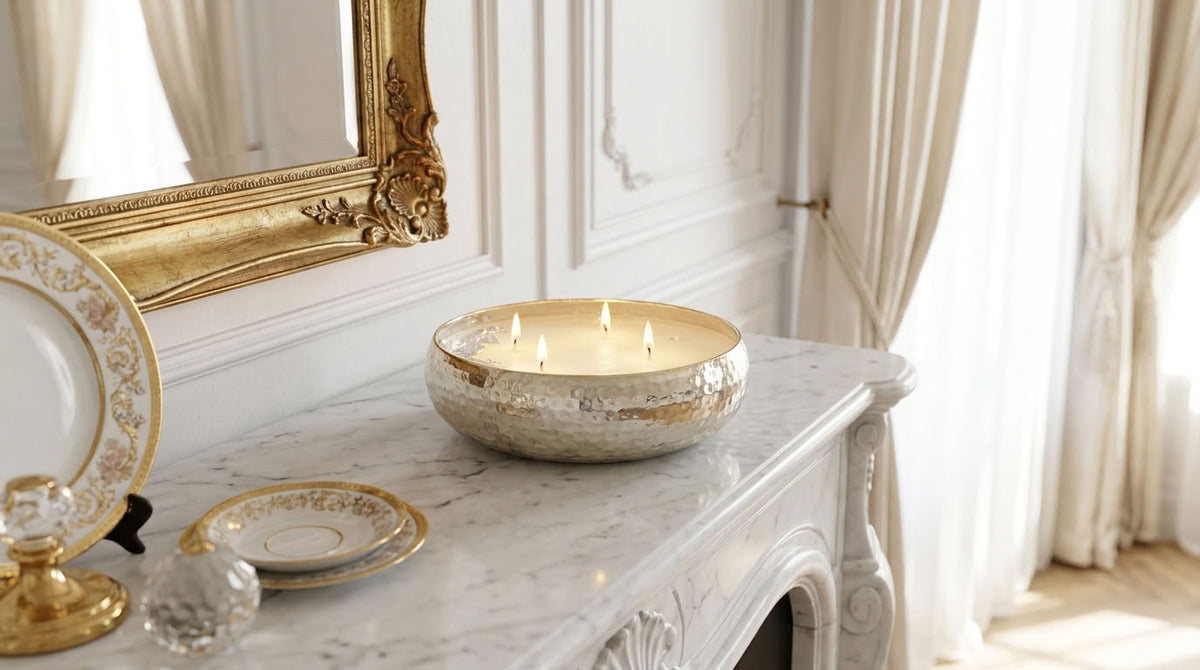 Silver Mist - Luxe Soy Candle in Handcrafted Metal Urli Bowl