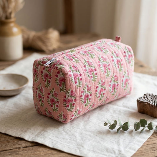 The Mélange - Hand-block Printed Quilted Makeup Bag | Cosmetic Pouch