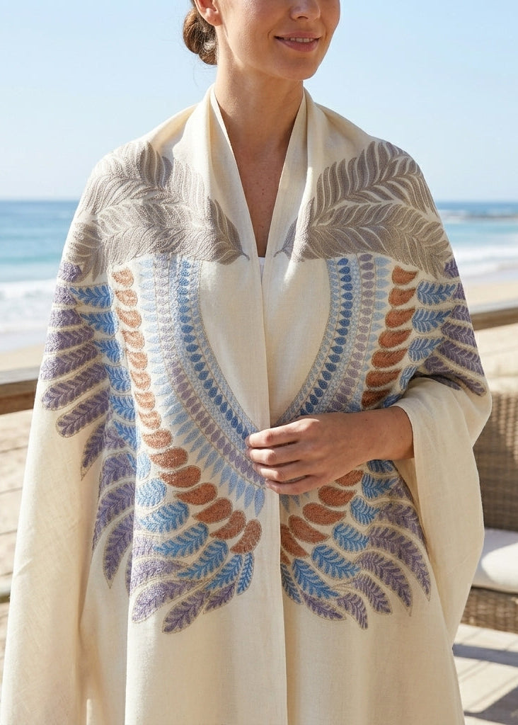 Eclectic Cashmira - Fine Cashmere Wool Shawl with Intricate Silk Embroidery