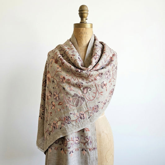 Heritage Nalki - Fine Cashmere Wool Shawl with Intricate Silk Embroidery