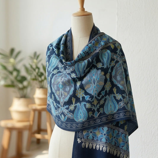 Heritage Nalki - Fine Cashmere Wool Shawl with Intricate Silk Embroidery