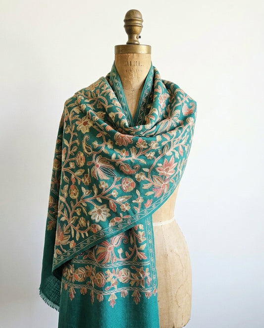 Heritage Nalki - Fine Cashmere Wool Shawl with Intricate Silk Embroidery