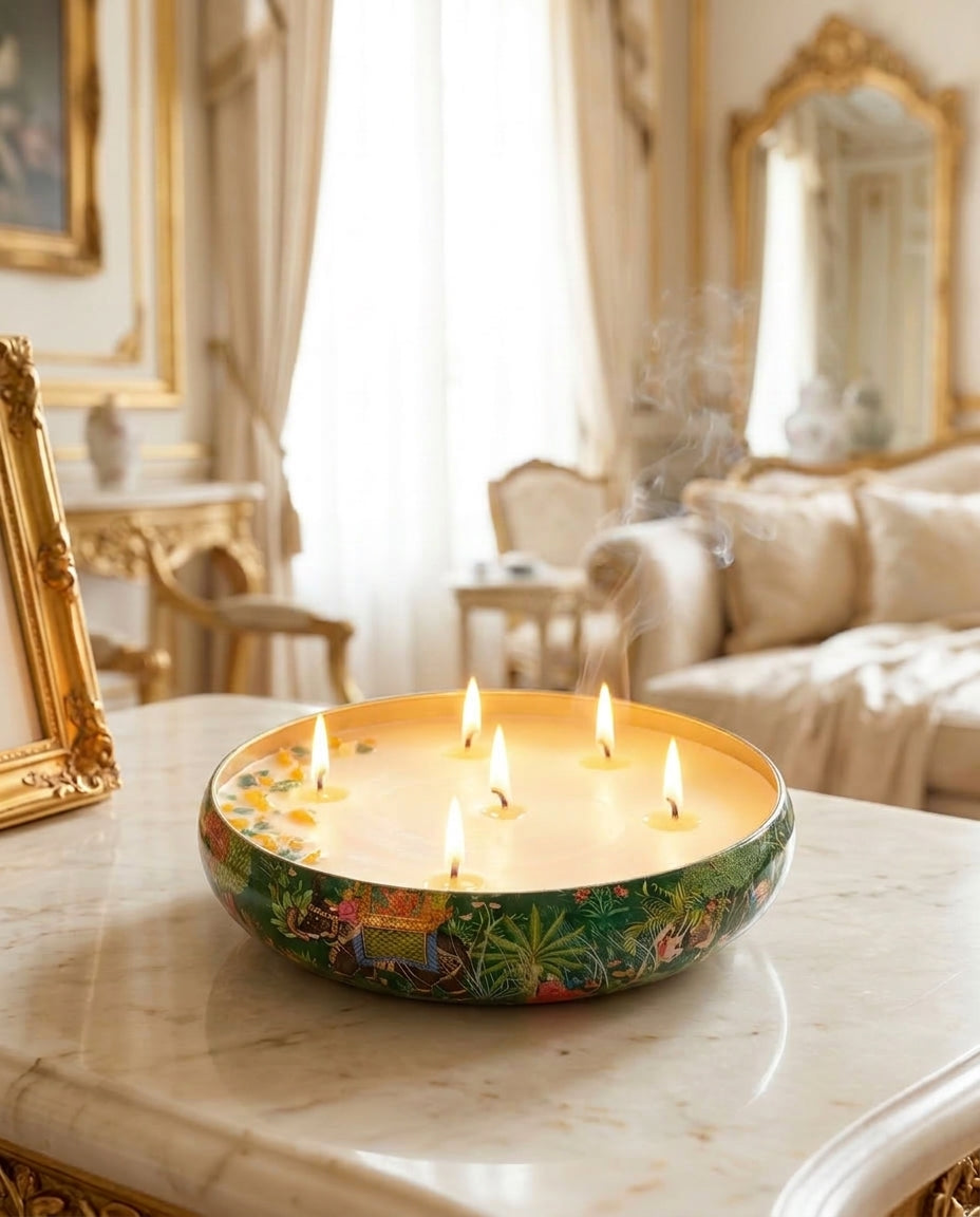 Emerald Glow - Luxe Soy Candle in Handcrafted Metal Urli Bowl