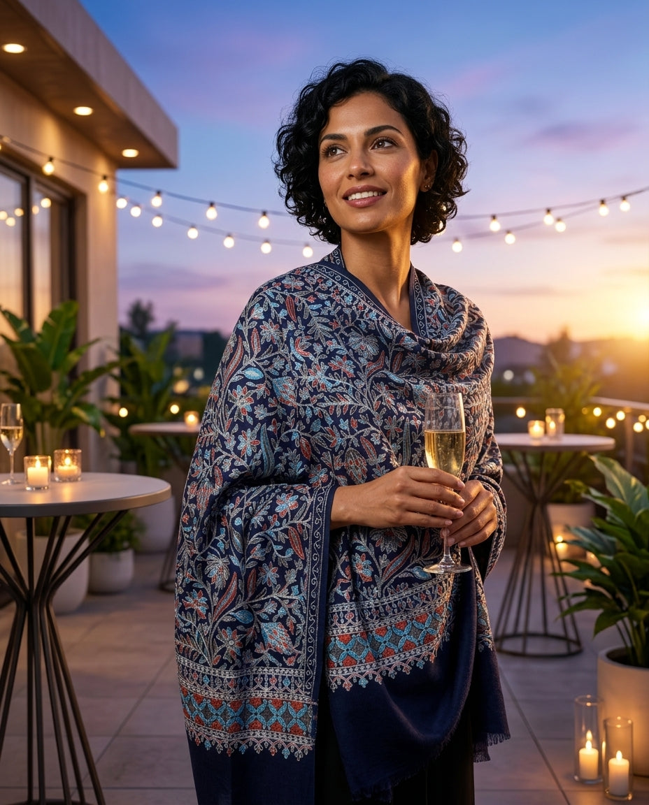 Heritage Nalki - Fine Cashmere Wool Shawl with Intricate Silk Embroidery