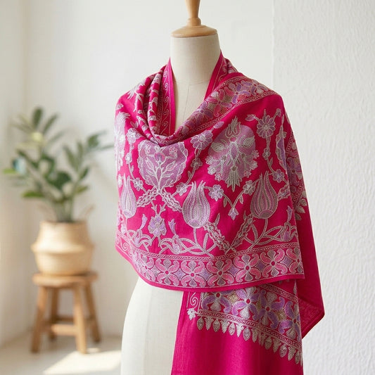 Heritage Nalki - Fine Cashmere Wool Shawl with Intricate Silk Embroidery