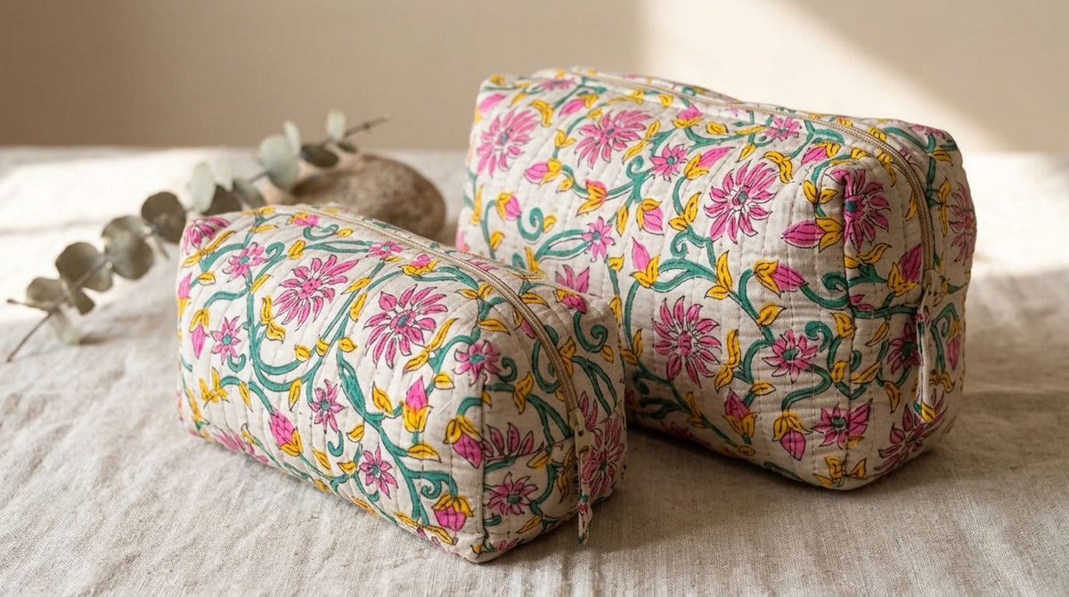 The Mélange - Hand-block Printed Quilted Makeup Bag | Cosmetic Pouch