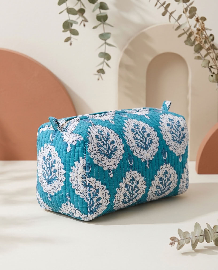 The Mélange - Hand-block Printed Quilted Makeup Bag | Cosmetic Pouch