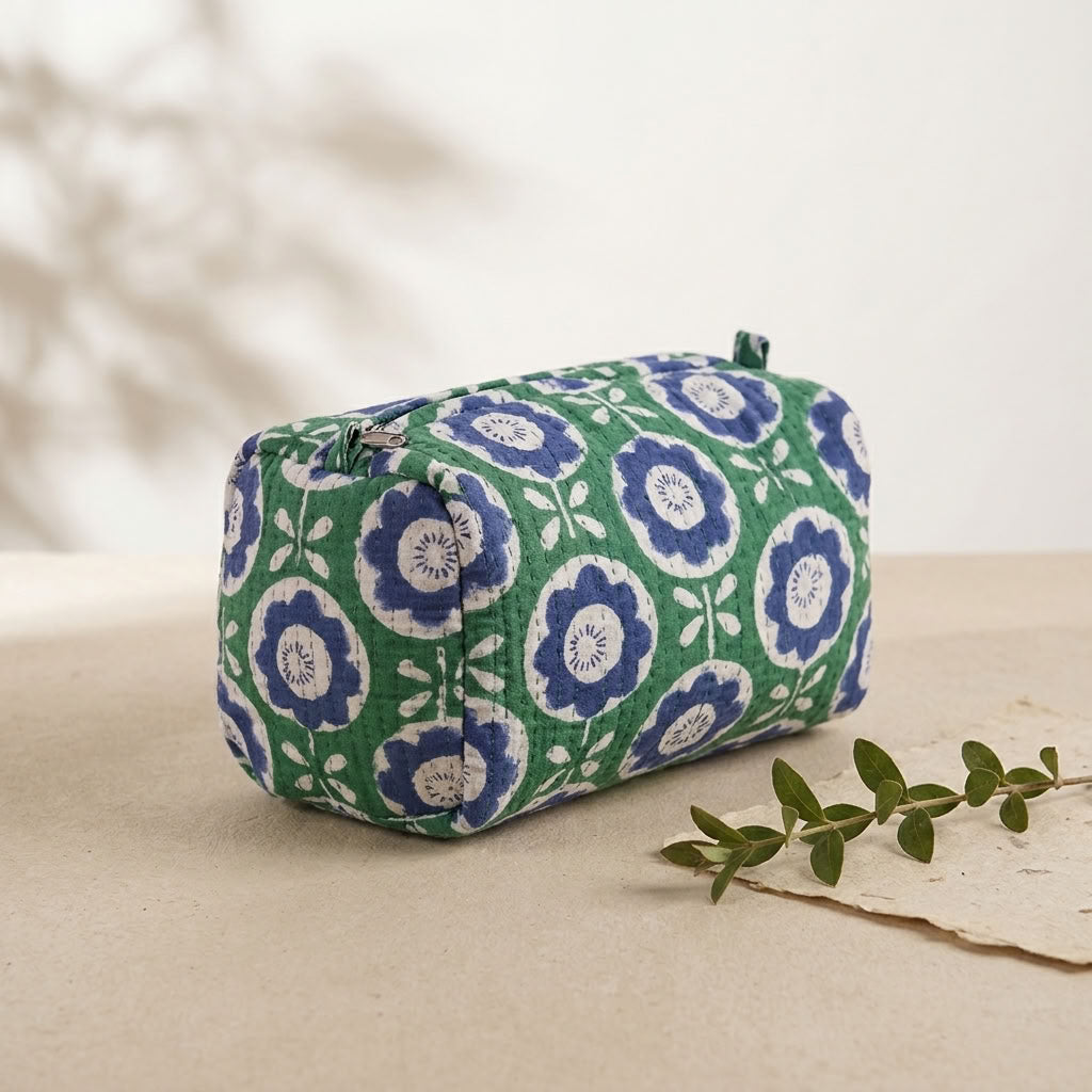 The Mélange - Hand-block Printed Quilted Makeup Bag | Cosmetic Pouch