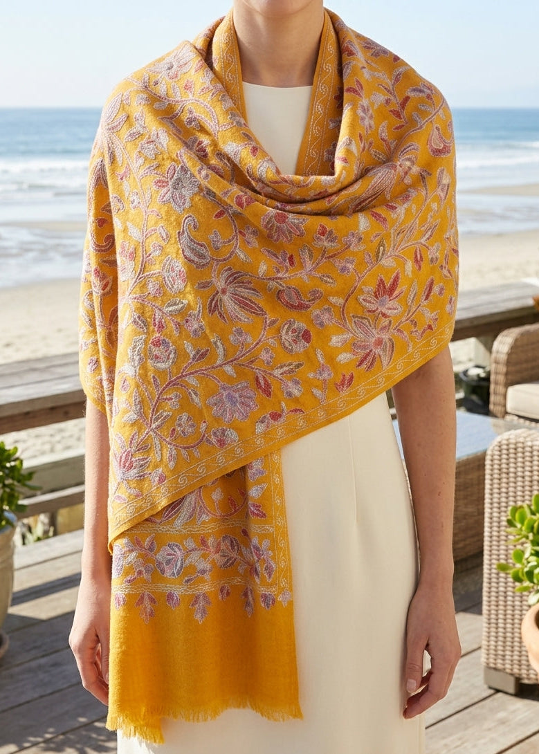 Heritage Nalki - Fine Cashmere Wool Shawl with Intricate Silk Embroidery