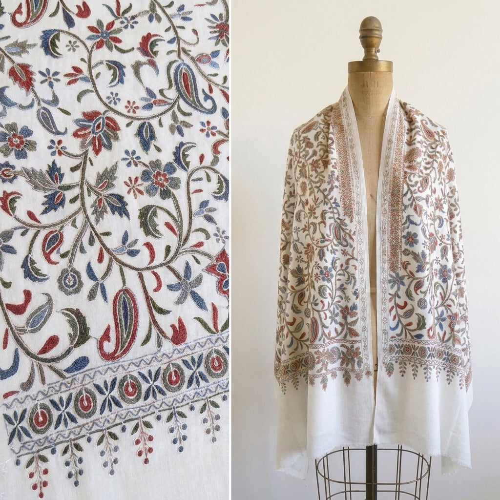 Heritage Nalki - Fine Cashmere Wool Shawl with Intricate Silk Embroidery