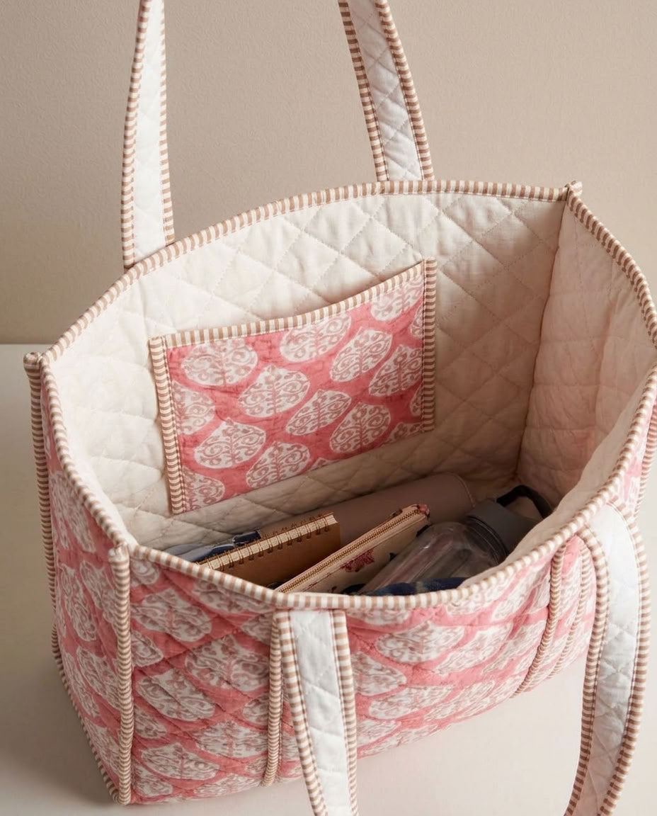 The Mélange - Hand-block Printed Quilted Cotton Tote