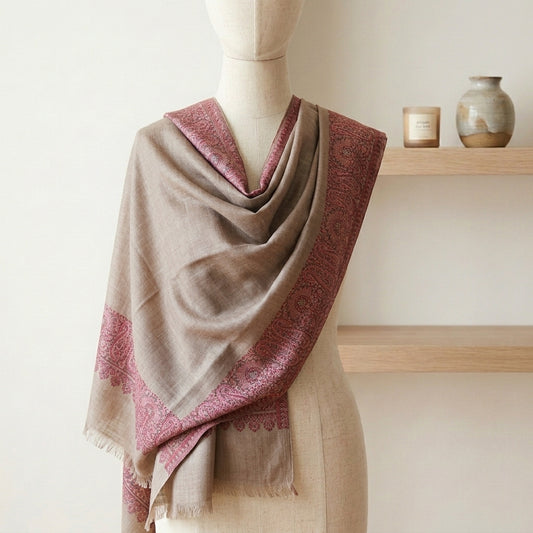 Delicate Gulnaar - Fine Cashmere Wool Shawl with Jacquard Weave