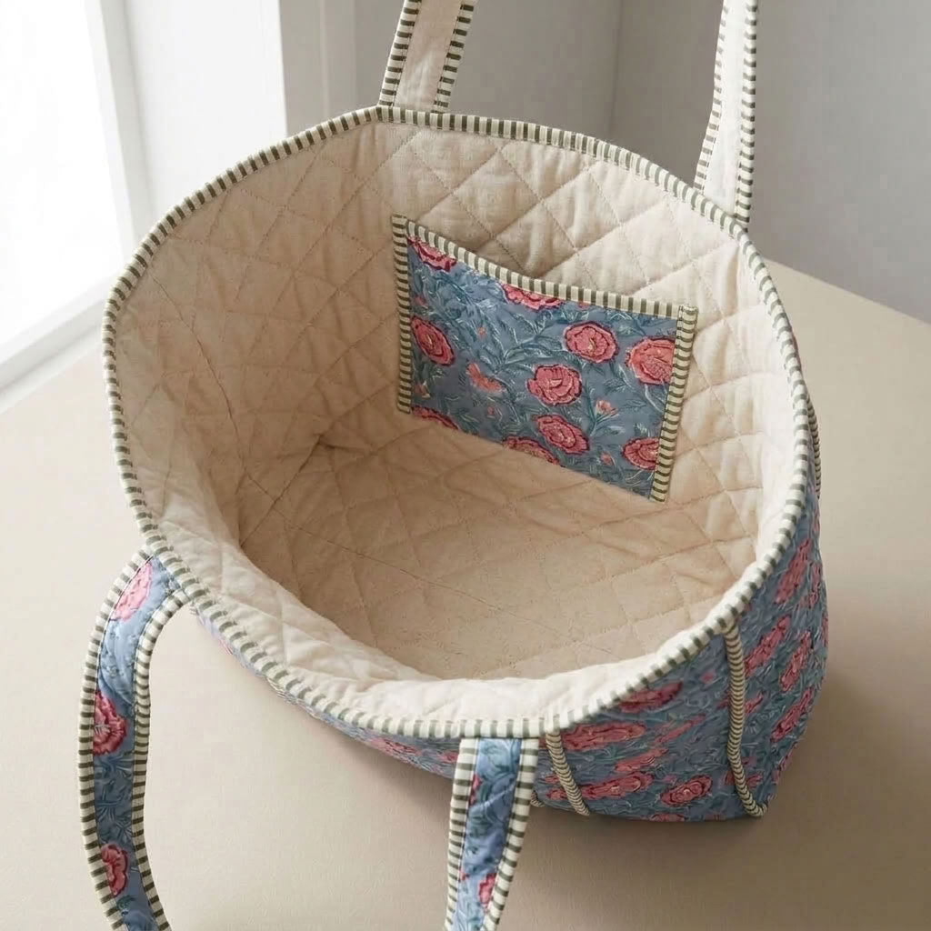 The Mélange - Hand-block Printed Quilted Cotton Tote