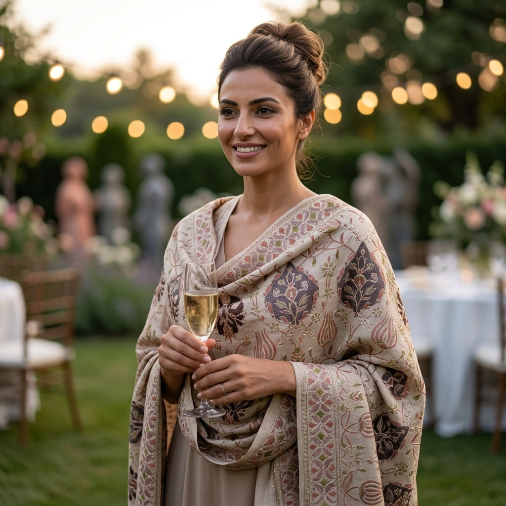 Heritage Nalki - Fine Cashmere Wool Shawl with Intricate Silk Embroidery