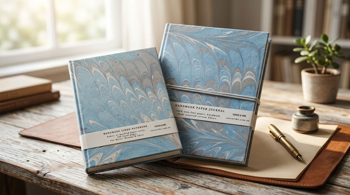 Azure Tides - Marbled Cover, Handmade Journal & Notebook