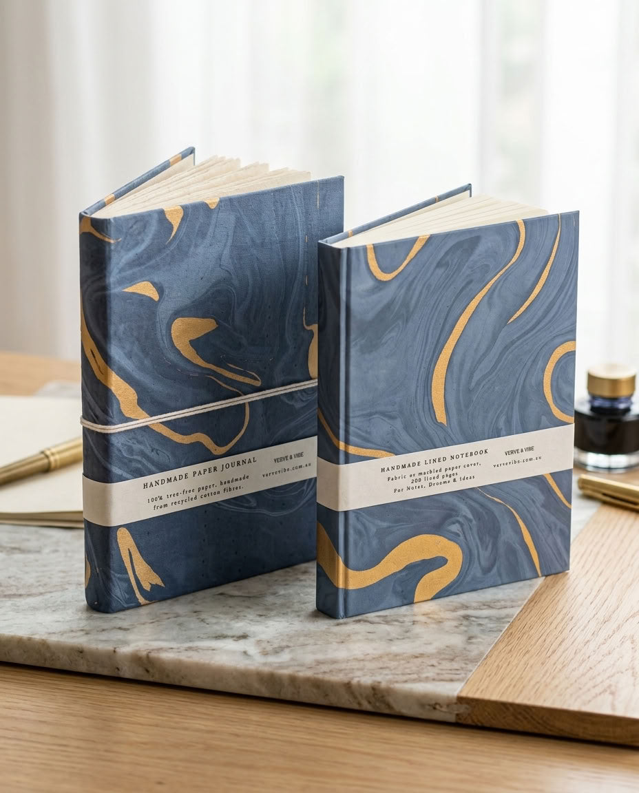 Midnight Sky - Marbled Cover, Handmade Journal & Notebook