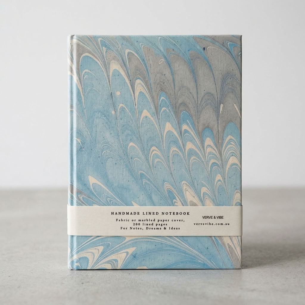 Azure Tides - Marbled Cover, Handmade Journal & Notebook