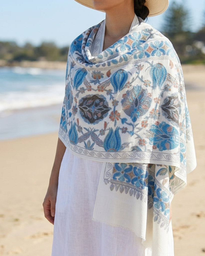 Heritage Nalki - Fine Cashmere Wool Shawl with Intricate Silk Embroidery