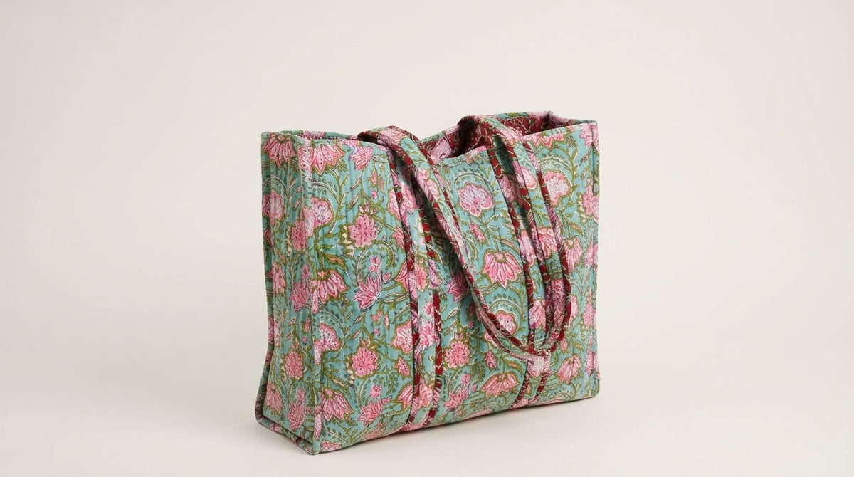 The Mélange - Hand-block Printed Quilted Cotton Tote