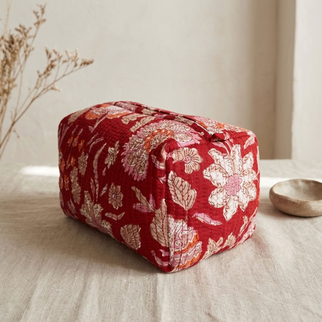 The Mélange - Hand-block Printed Quilted Makeup Bag | Cosmetic Pouch