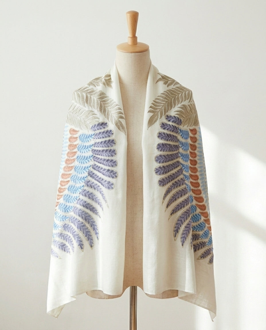 Eclectic Cashmira - Fine Cashmere Wool Shawl with Intricate Silk Embroidery