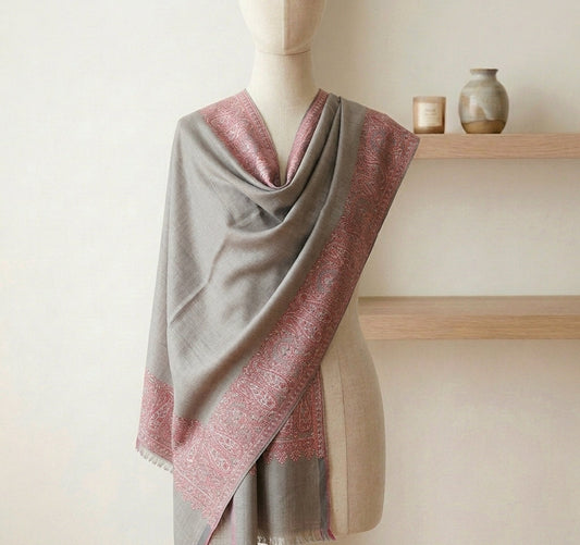 Delicate Gulnaar - Fine Cashmere Wool Shawl with Jacquard Weave
