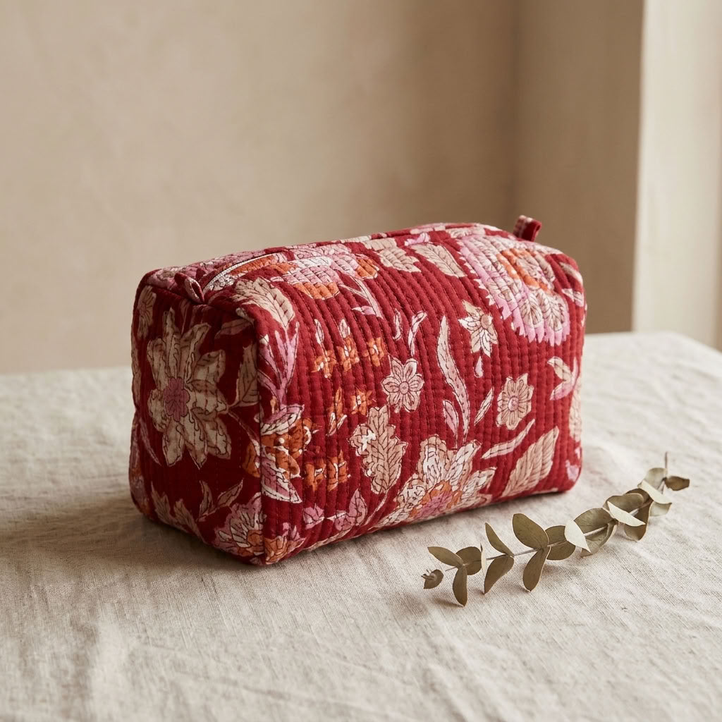 The Mélange - Hand-block Printed Quilted Makeup Bag | Cosmetic Pouch