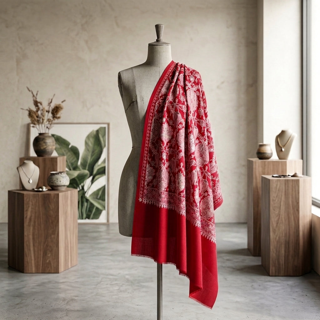 Heritage Nalki - Fine Cashmere Wool Shawl with Intricate Silk Embroidery
