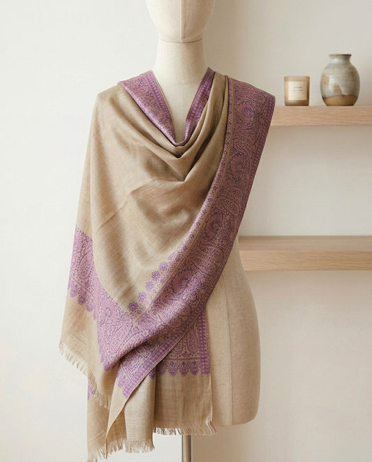 Delicate Gulnaar - Fine Cashmere Wool Shawl with Jacquard Weave