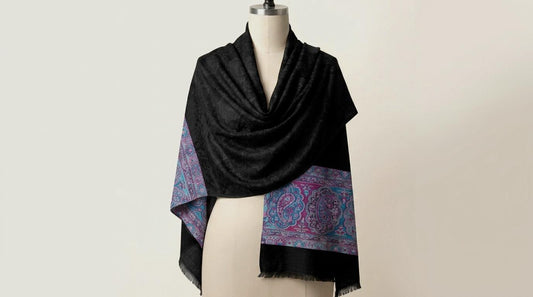 Graceful Amara - Fine Cashmere Wool Shawl with Jacquard Weave