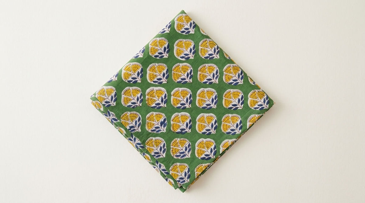 Daffodil Garden - Hand-block Printed, Soft Cotton Napkins
