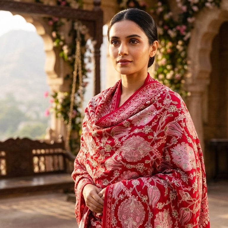 Heritage Nalki - Fine Cashmere Wool Shawl with Intricate Silk Embroidery