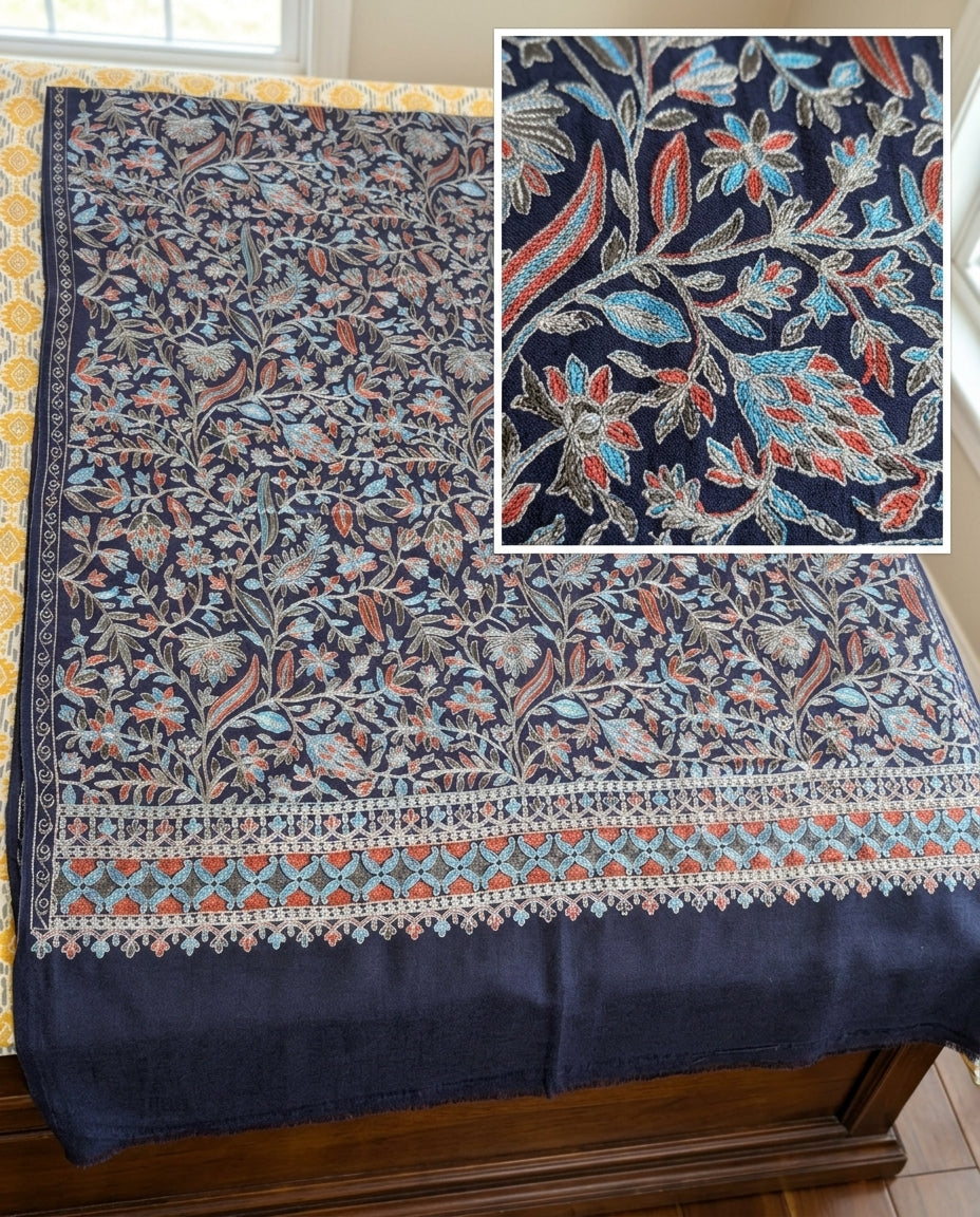 Heritage Nalki - Fine Cashmere Wool Shawl with Intricate Silk Embroidery