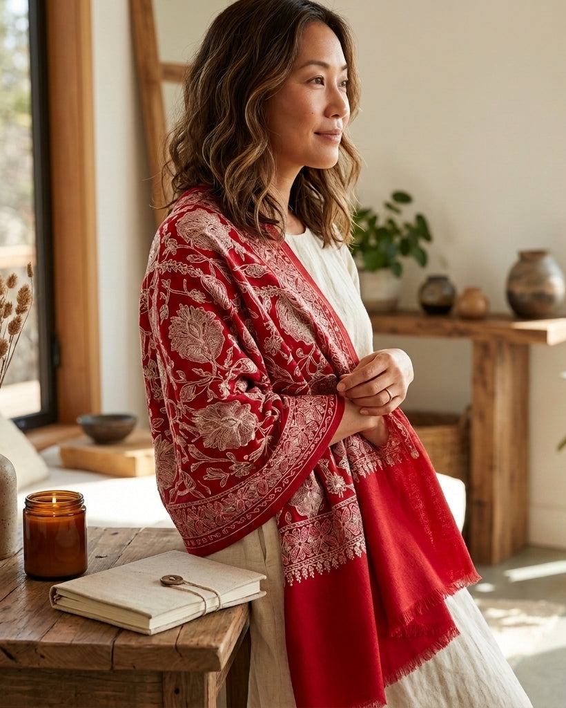 Heritage Nalki - Fine Cashmere Wool Shawl with Intricate Silk Embroidery