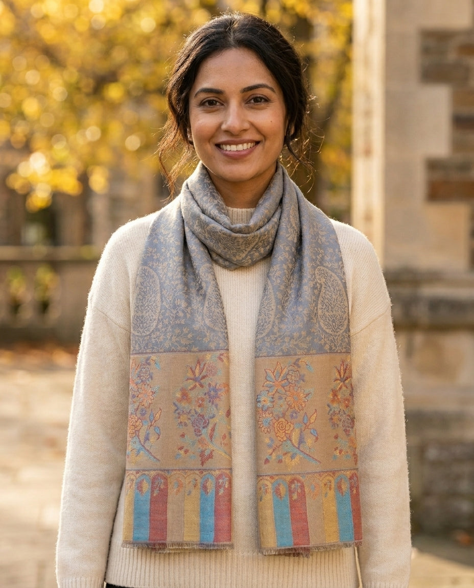 Ambi Motif - Soft Shawl with Intricate Floral Motifs in Jacquard Weave