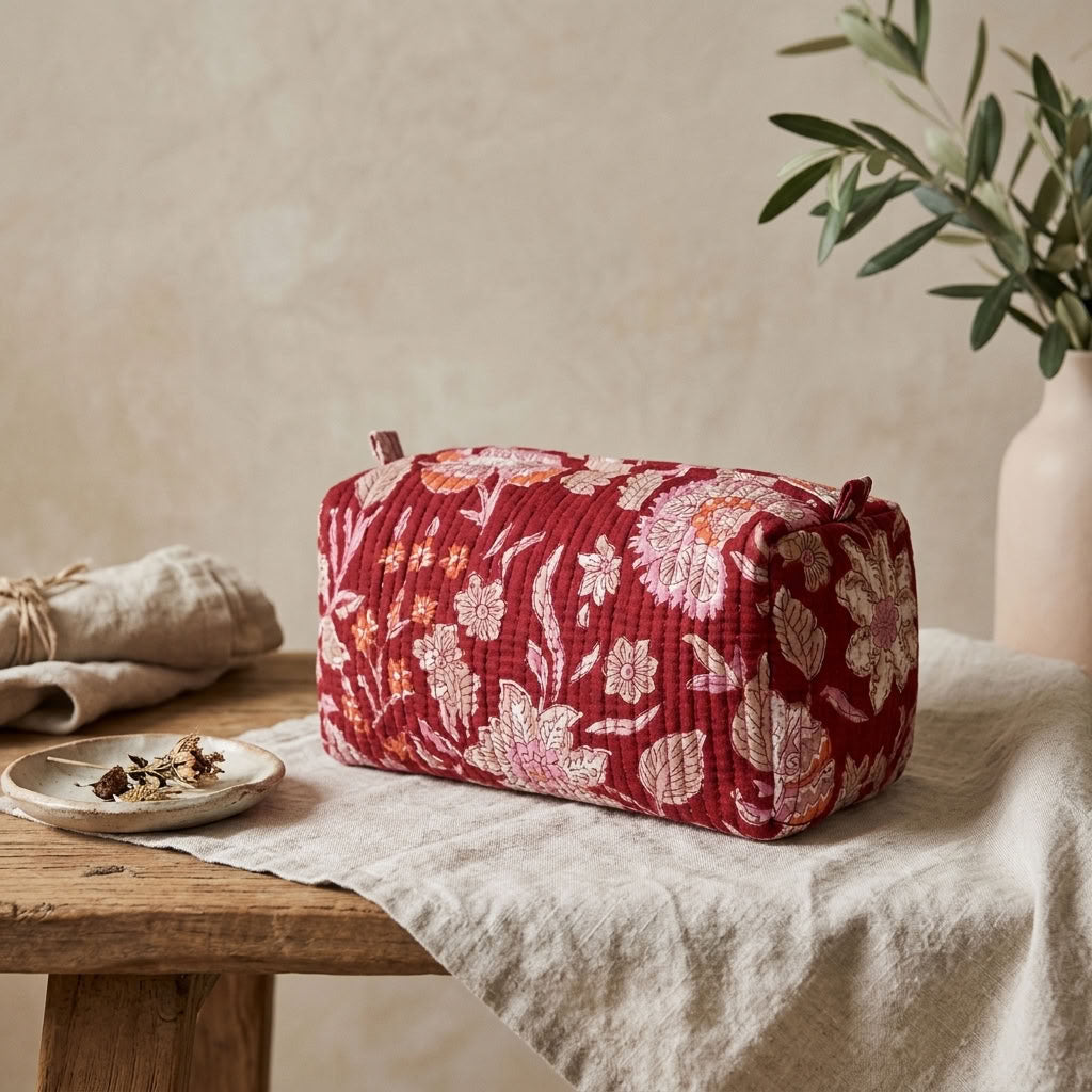 The Mélange - Hand-block Printed Quilted Makeup Bag | Cosmetic Pouch